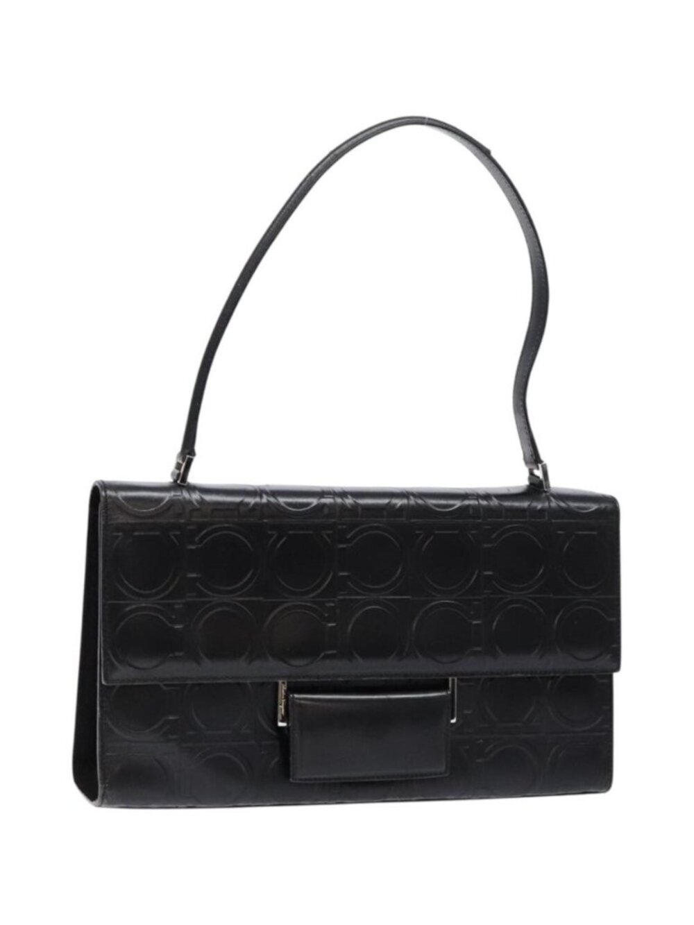 Salvatore Ferragamo Gancini Shoulder Bag Leather Black Silver